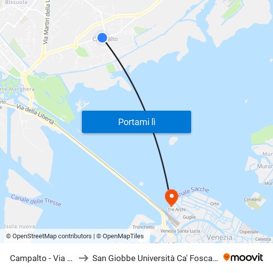 Campalto - Via Orlanda to San Giobbe Università Ca' Foscari - Economia map