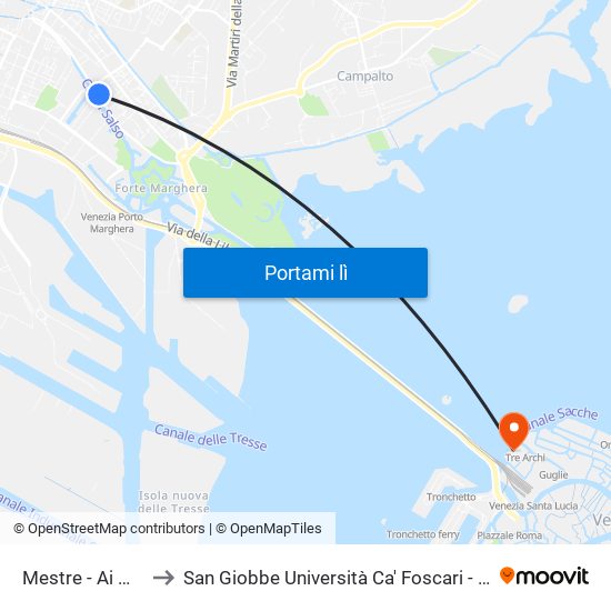 Mestre - Ai Marmi to San Giobbe Università Ca' Foscari - Economia map