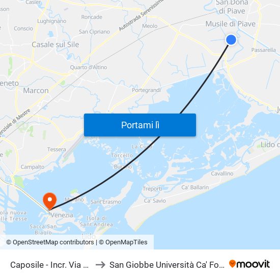 Caposile - Incr. Via Millepertiche to San Giobbe Università Ca' Foscari - Economia map