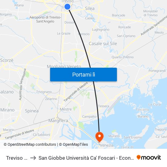 Treviso FS to San Giobbe Università Ca' Foscari - Economia map