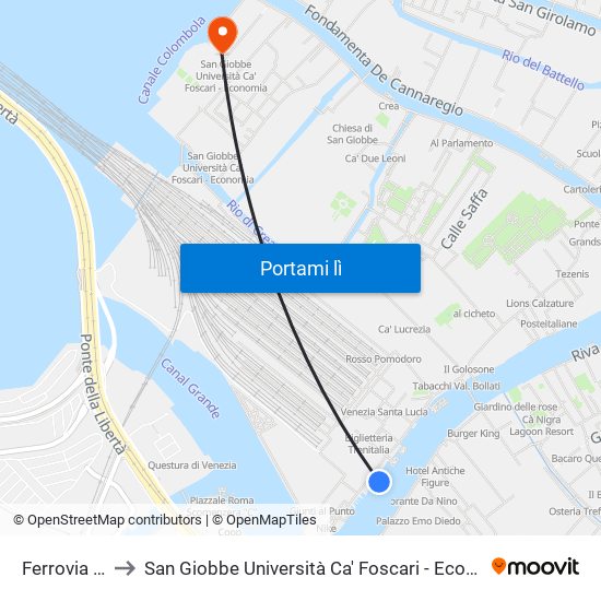 Ferrovia "E" to San Giobbe Università Ca' Foscari - Economia map