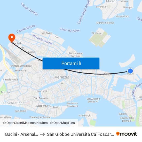 Bacini - Arsenale Nord to San Giobbe Università Ca' Foscari - Economia map