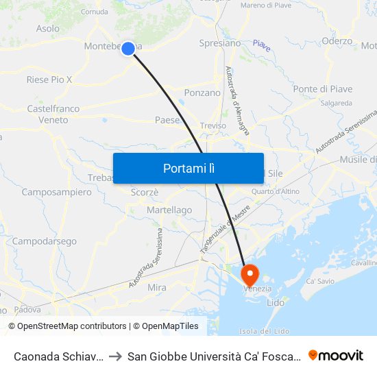 Caonada Schiavonesca to San Giobbe Università Ca' Foscari - Economia map