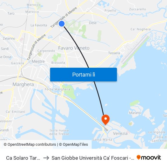 Ca Solaro Tarcento to San Giobbe Università Ca' Foscari - Economia map