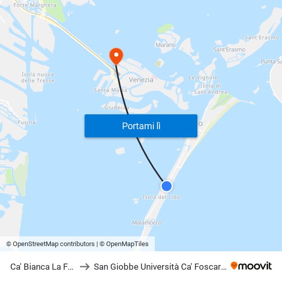 Ca' Bianca La Fontaine to San Giobbe Università Ca' Foscari - Economia map