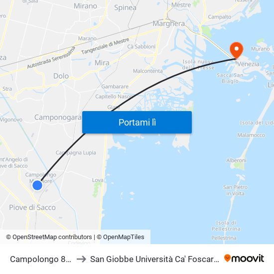 Campolongo 8 Marzo to San Giobbe Università Ca' Foscari - Economia map