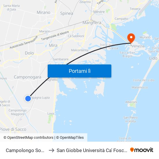 Campolongo Sopracornio to San Giobbe Università Ca' Foscari - Economia map