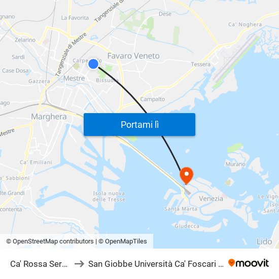 Ca' Rossa Serravalle to San Giobbe Università Ca' Foscari - Economia map