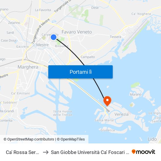 Ca' Rossa Serravalle to San Giobbe Università Ca' Foscari - Economia map