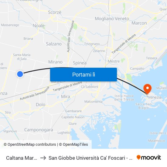 Caltana Marinoni to San Giobbe Università Ca' Foscari - Economia map