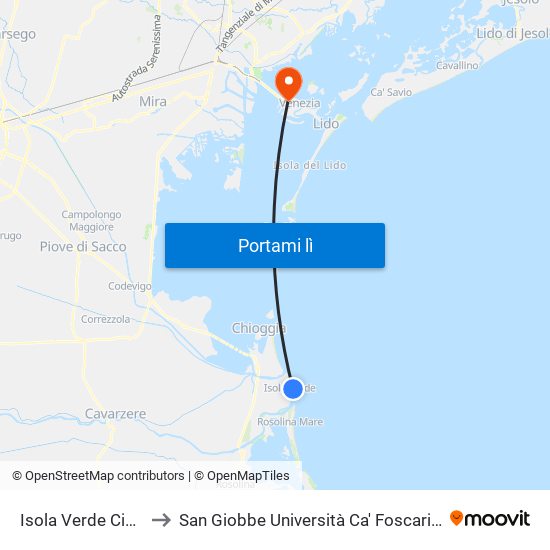 Isola Verde Civico 22 to San Giobbe Università Ca' Foscari - Economia map