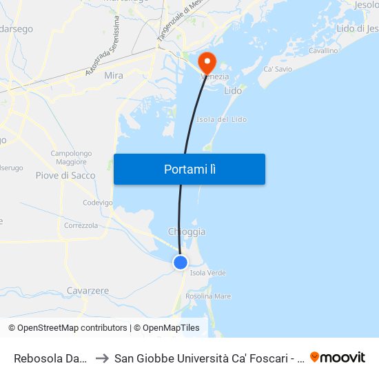 Rebosola Darsena to San Giobbe Università Ca' Foscari - Economia map
