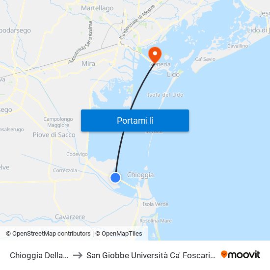 Chioggia Della Larga to San Giobbe Università Ca' Foscari - Economia map