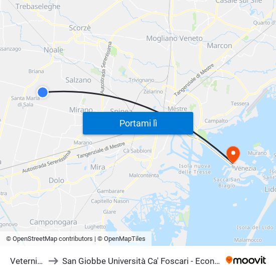 Veternigo to San Giobbe Università Ca' Foscari - Economia map