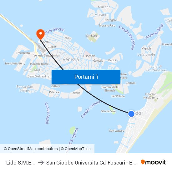 Lido S.M.E. "E" to San Giobbe Università Ca' Foscari - Economia map