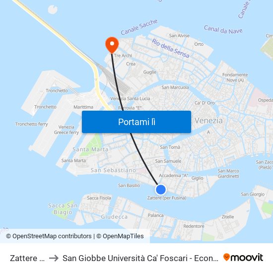 Zattere Sx to San Giobbe Università Ca' Foscari - Economia map