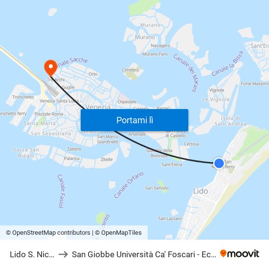 Lido S. Nicolo' to San Giobbe Università Ca' Foscari - Economia map