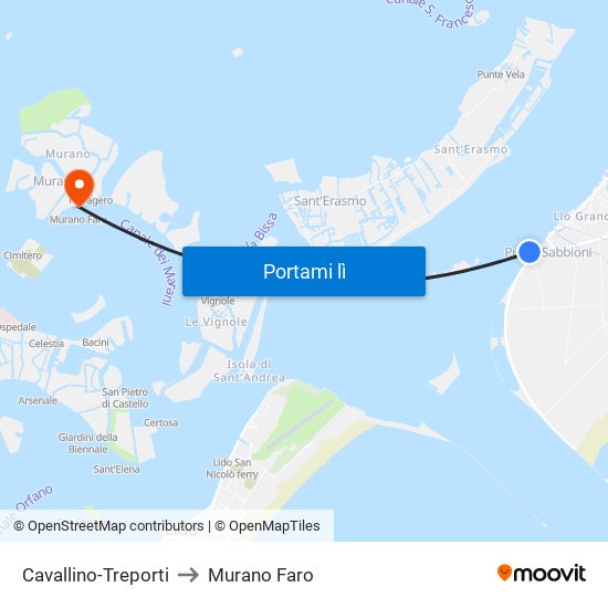 Cavallino-Treporti to Murano Faro map