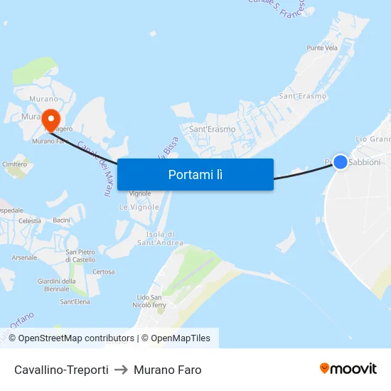 Cavallino-Treporti to Murano Faro map