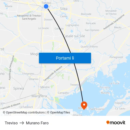 Treviso to Murano Faro map