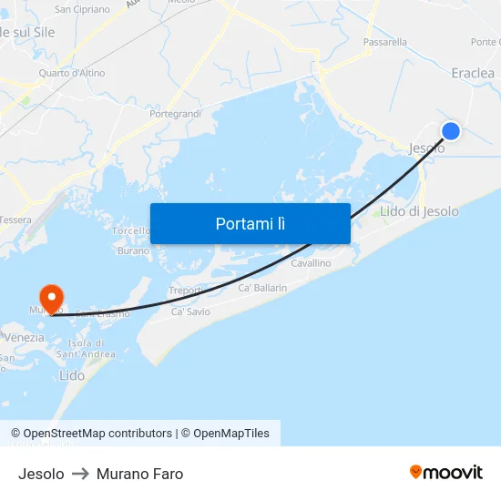 Jesolo to Murano Faro map