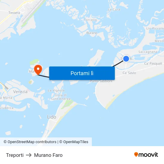 Treporti to Murano Faro map