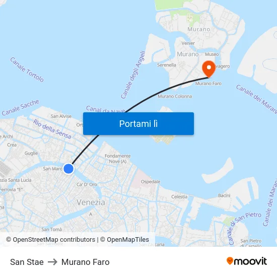 San Stae to Murano Faro map
