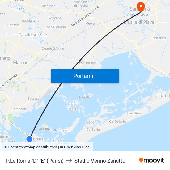 P.Le Roma "D" "E" (Parisi) to Stadio Verino Zanutto map