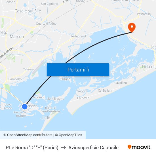 P.Le Roma "D" "E" (Parisi) to Aviosuperficie Caposile map