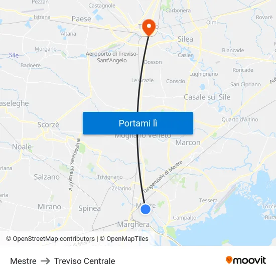 Mestre to Treviso Centrale map
