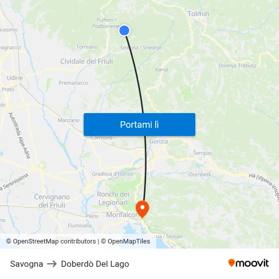 Savogna to Doberdò Del Lago map