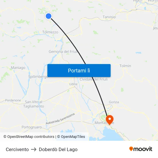 Cercivento to Doberdò Del Lago map