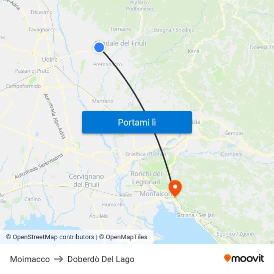 Moimacco to Doberdò Del Lago map