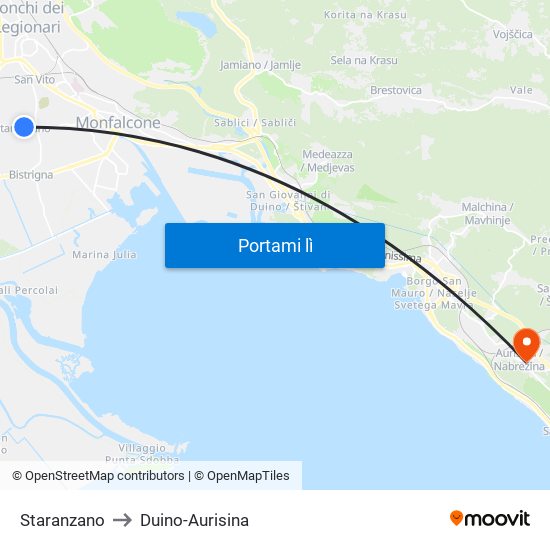 Staranzano to Duino-Aurisina map