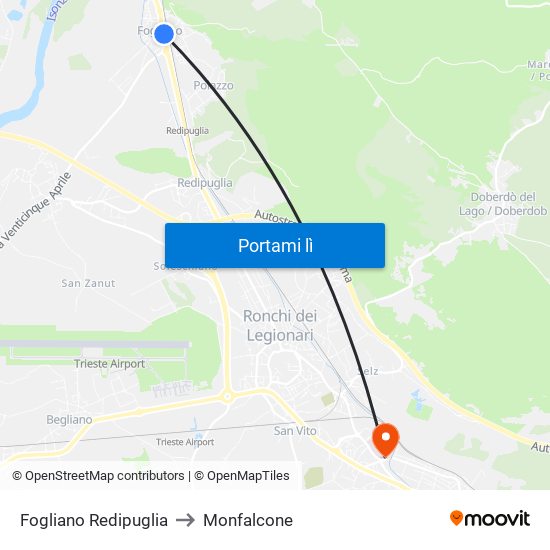 Fogliano Redipuglia to Monfalcone map