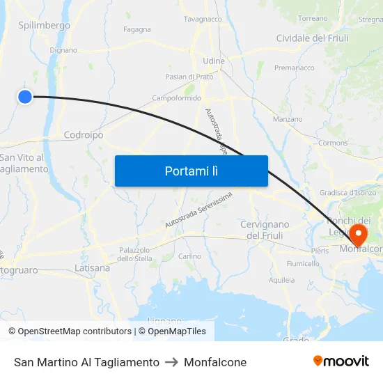 San Martino Al Tagliamento to Monfalcone map
