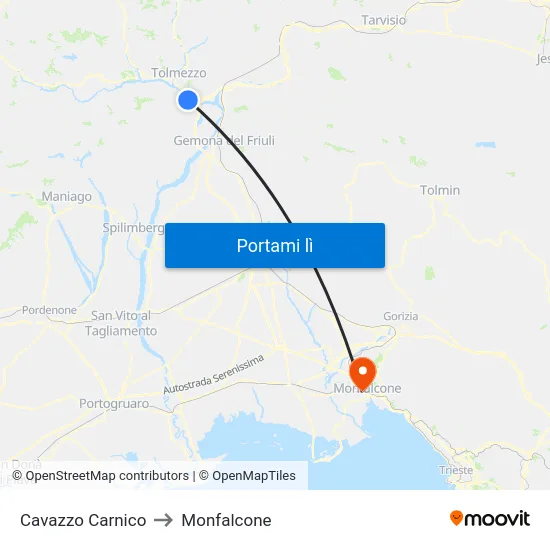 Cavazzo Carnico to Monfalcone map