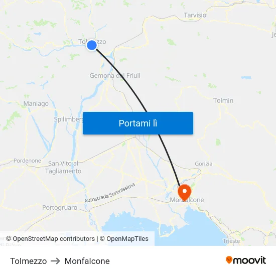 Tolmezzo to Monfalcone map