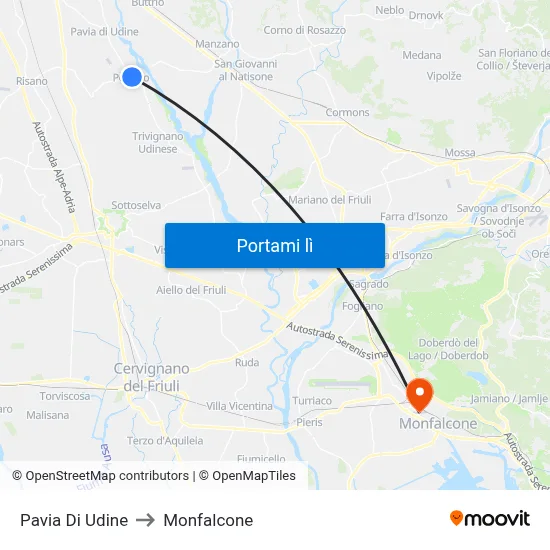 Pavia Di Udine to Monfalcone map