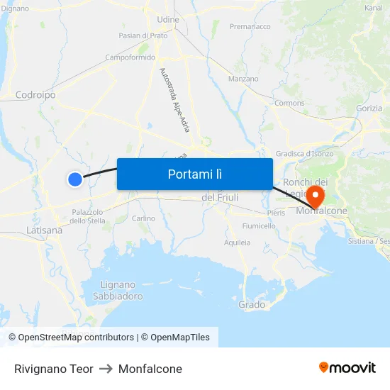 Rivignano Teor to Monfalcone map