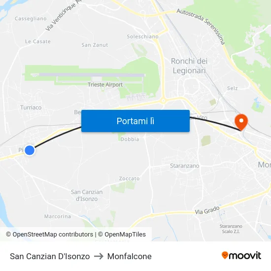 San Canzian D'Isonzo to Monfalcone map