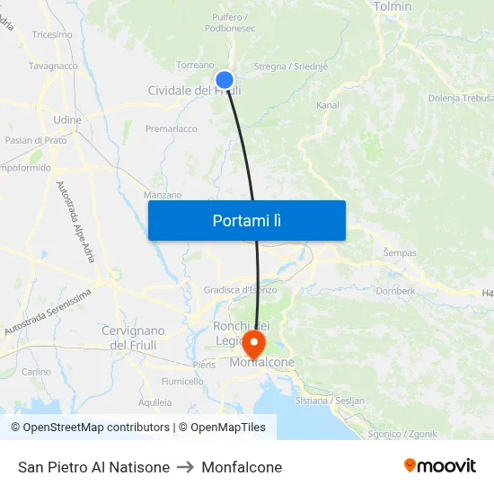 San Pietro Al Natisone to Monfalcone map
