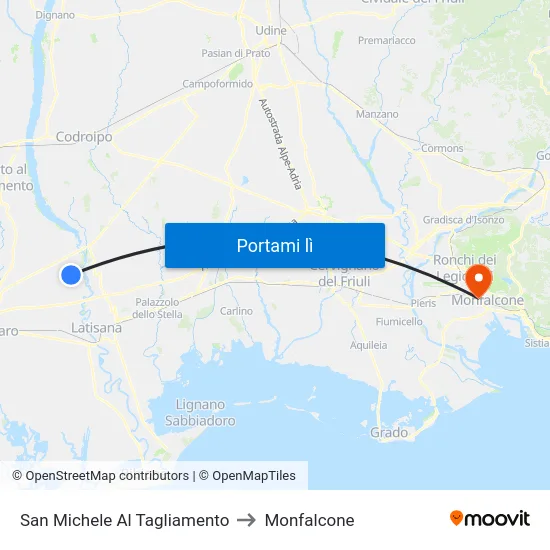 San Michele Al Tagliamento to Monfalcone map