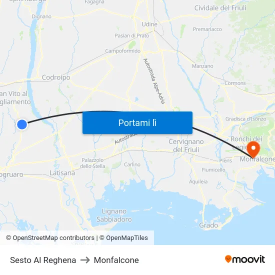 Sesto Al Reghena to Monfalcone map