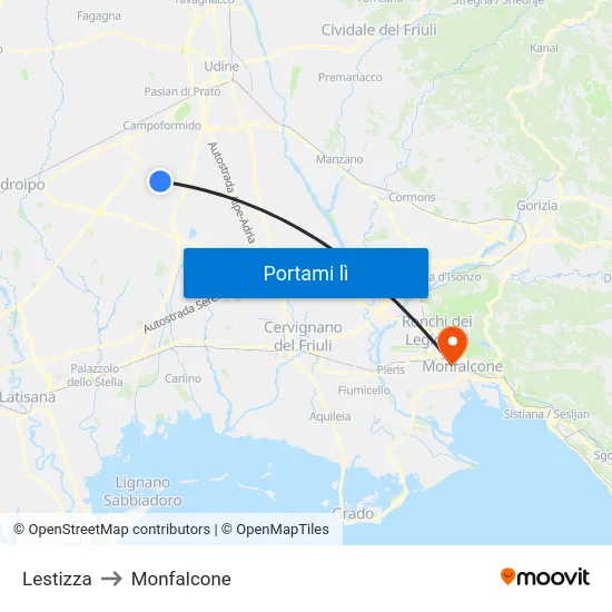 Lestizza to Monfalcone map
