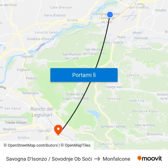 Savogna D'Isonzo / Sovodnje Ob Soči to Monfalcone map