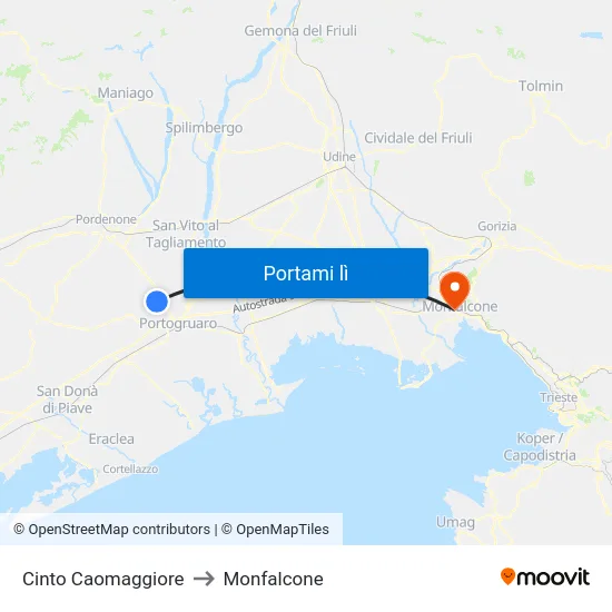 Cinto Caomaggiore to Monfalcone map