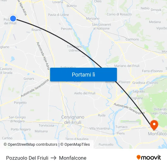Pozzuolo Del Friuli to Monfalcone map