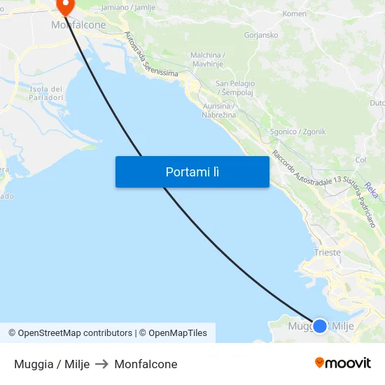 Muggia / Milje to Monfalcone map