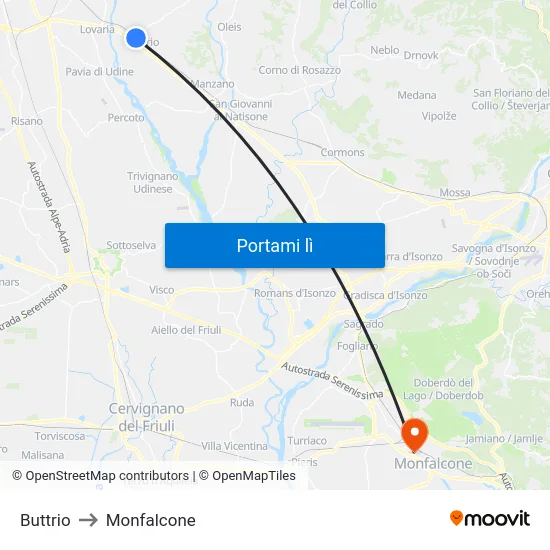 Buttrio to Monfalcone map